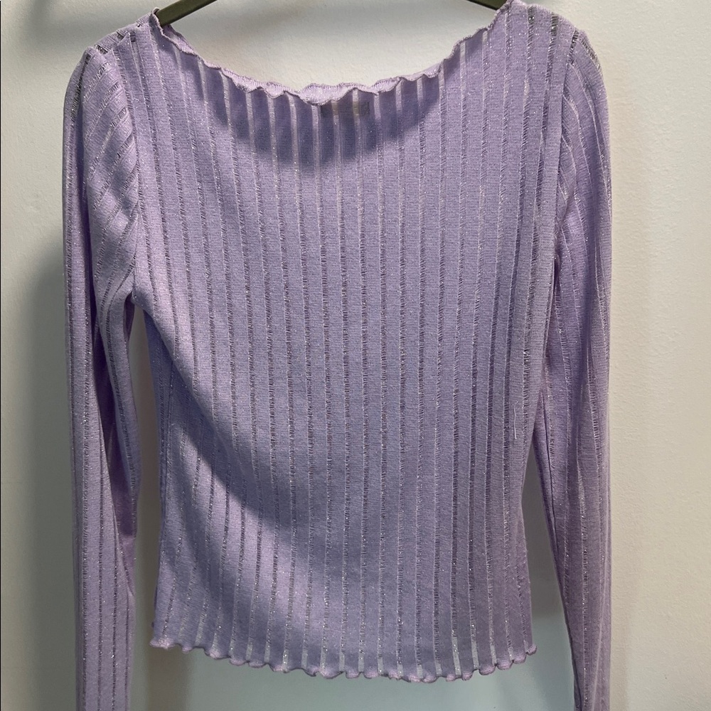 Anthropologie Pilcro Women's Light Purple silver metallic Knit Top XS - Picture 10 of 13